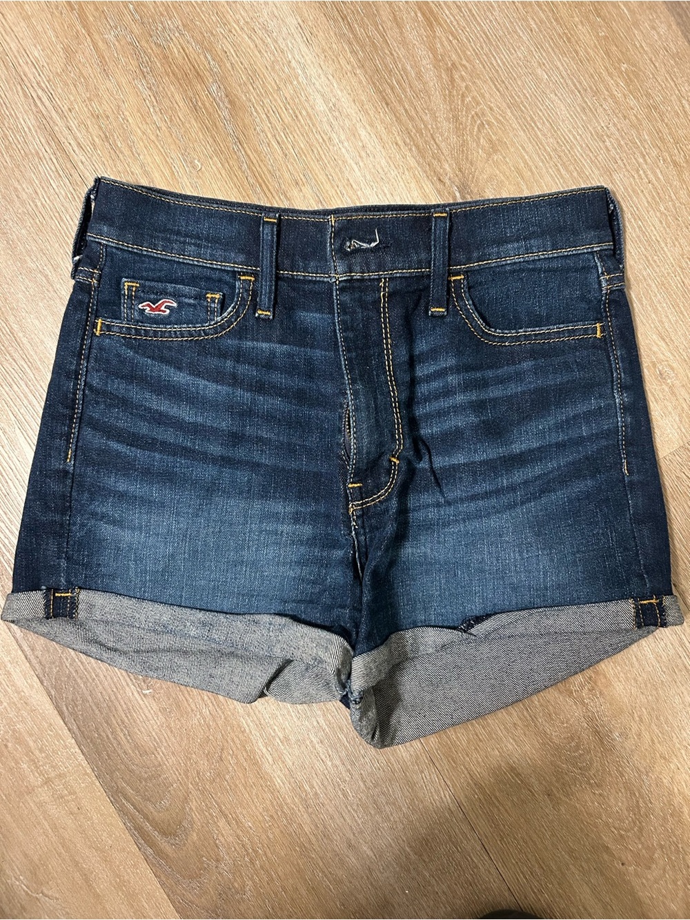 Hollister Dark Indigo Rolled Hem Denim Shorts